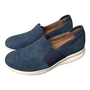 CLARKS Unstructured Womens Size 9 M Blue Un Adorn Leather Slip On Loafers Shoes
